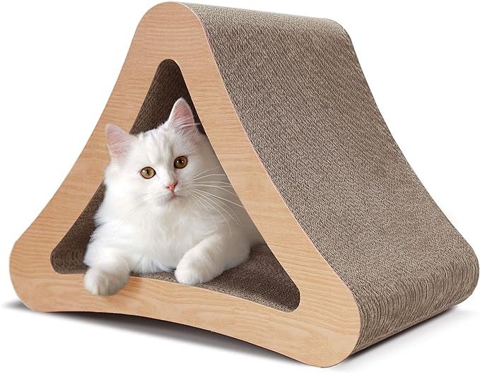 Tabla rascadora para gatos con bola, cartón triángulo para gatos, múltiples ángulos de rascado, cama rascador 2 en 1😻 - De Ggato